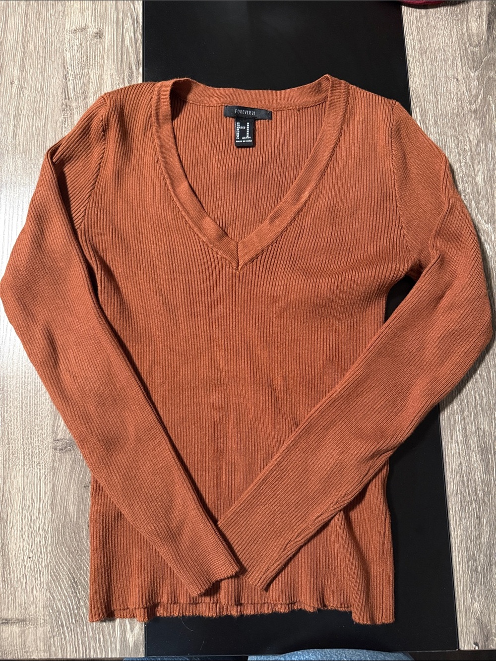 Forever 21 V-Neck Ribbed Sweater - Burnt Orange